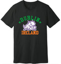 Black t-shirt with 'Dublin Ireland' text and graphic on a black background