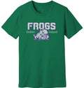 Green t-shirt with 'FROGS Dublin Ireland' text and frog graphic on a white background