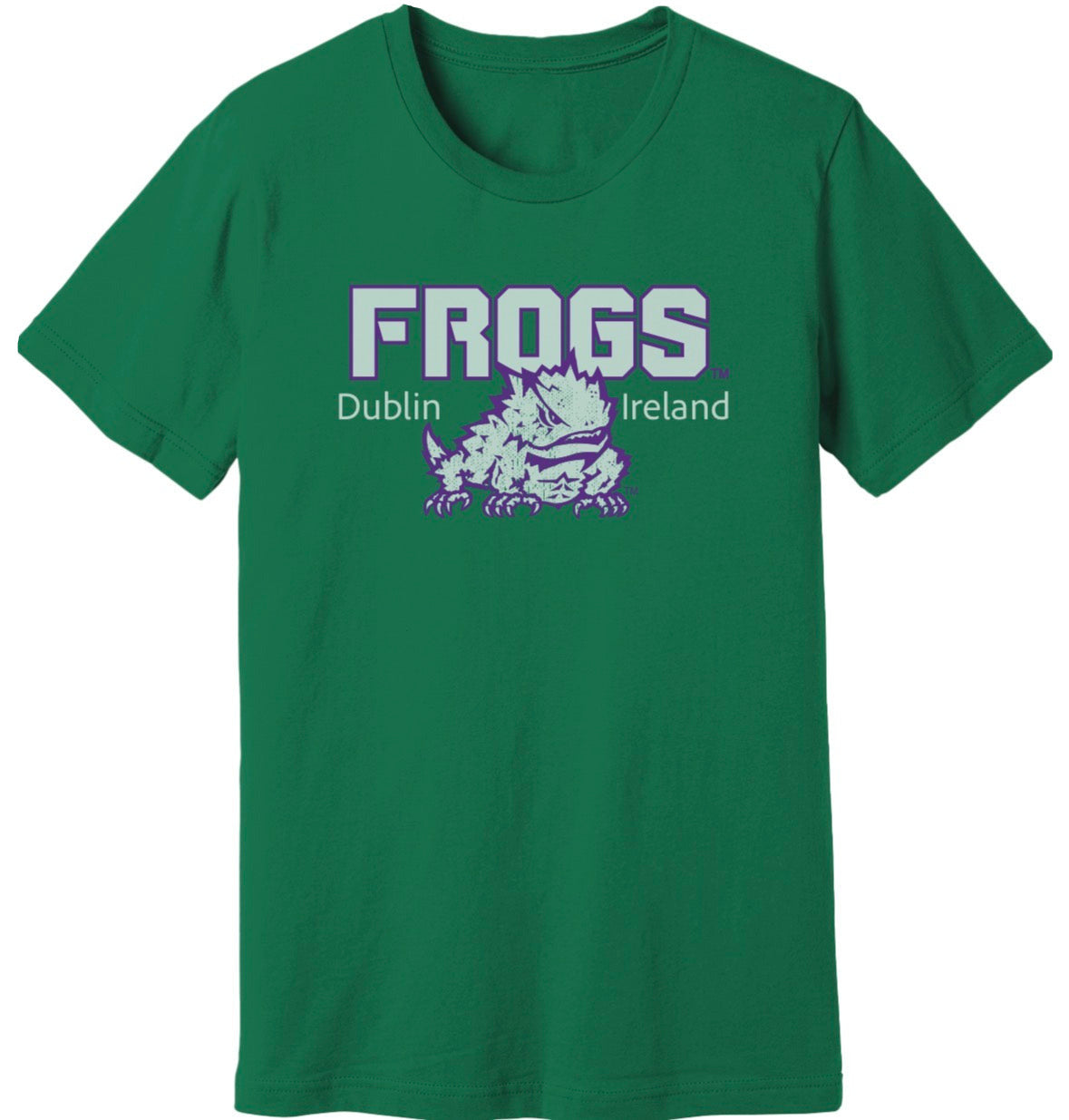 Green t-shirt with 'FROGS Dublin Ireland' text and frog graphic on a white background