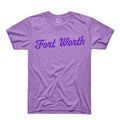 A heather purple short-sleeve t-shirt with 'Fort Worth' printed across the chest in a darker purple cursive font, displayed flat against a white background.